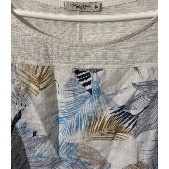 Lungo L'arno Blue Tan Floral Linen Pullover Blouse Size 3X - Picture 4 of 6
